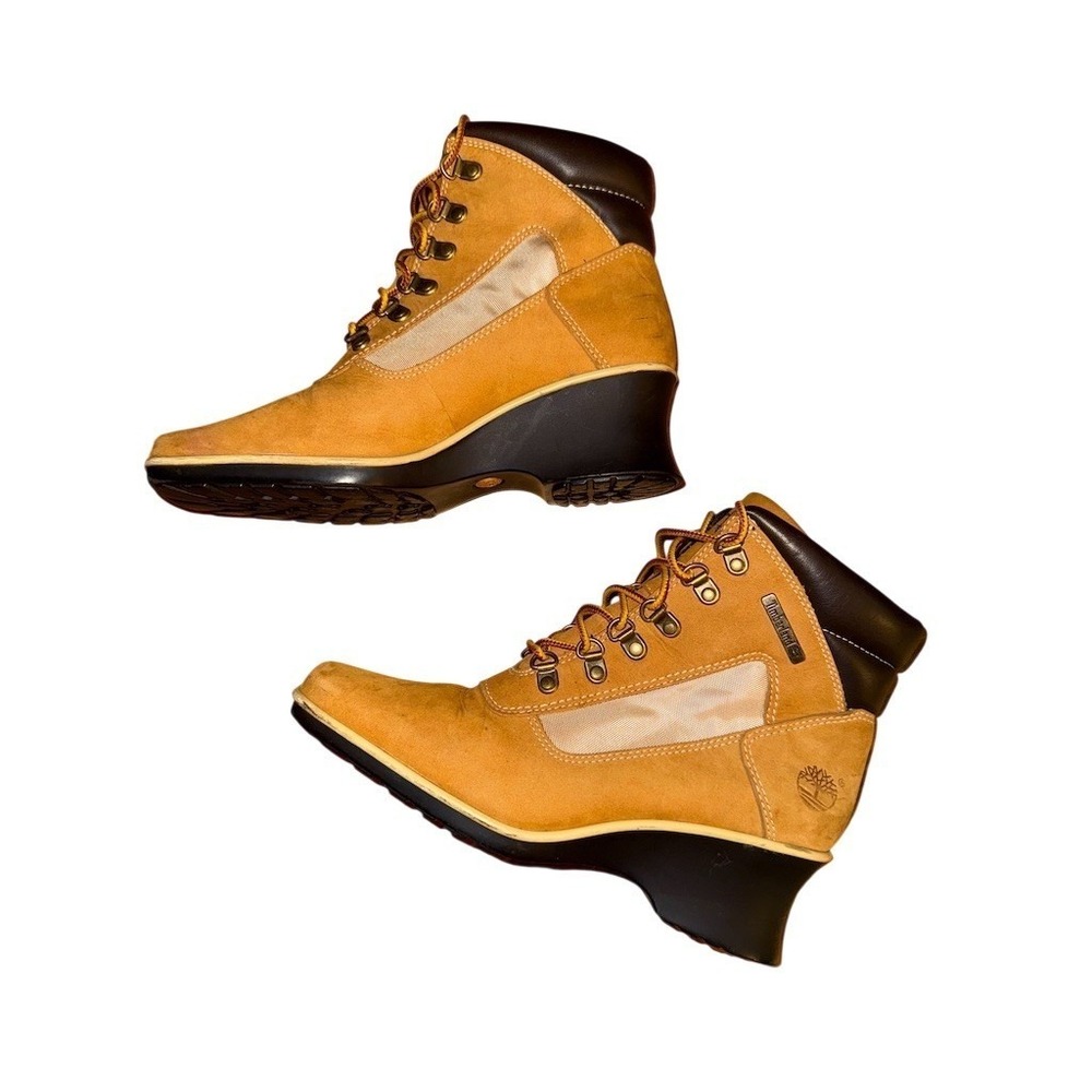 Timberland Womens Bootie‎ 5 wheat Nubuck Wedge Heel Lace Up Hiking lug leather